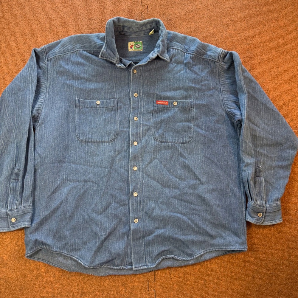 Johnny Cotton Denim Shirt Mens XL Blue Long Sleeve Button Down Made in USA A+